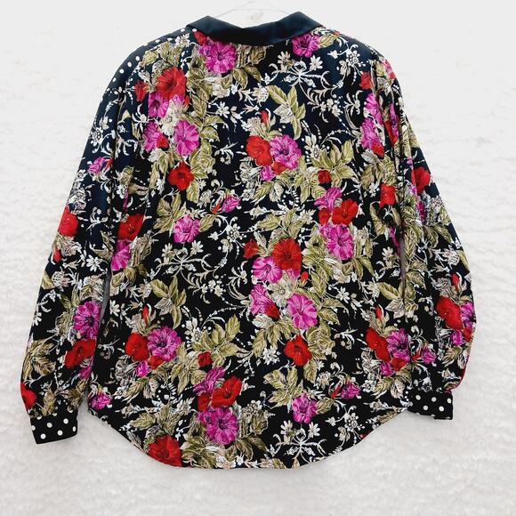 Blouse Size L Floral Dot Mix Maximalist Art Chic Y2K Whimsycore Vacation Office - Picture 3 of 12